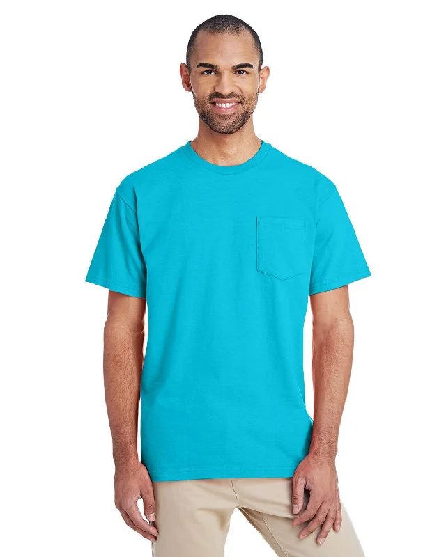 airy stretch t-shirts -Gildan Hammer T-Shirt with Pocket | Lagoon Blue