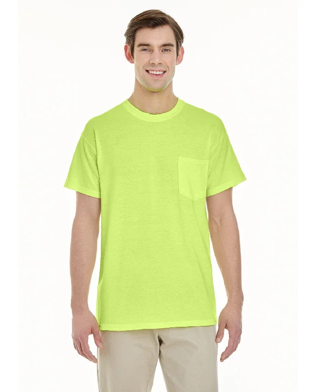 soft scoop t-shirts -Gildan Pocket T-Shirt | Safety Green