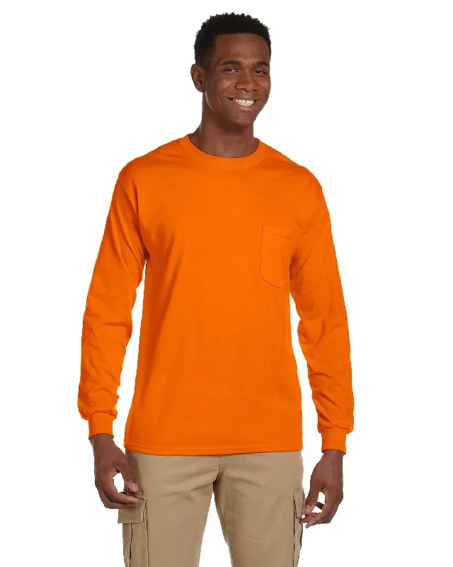 flowy glow t-shirts -Gildan Ultra Cotton Long Sleeve Pocket T-Shirt | S Orange