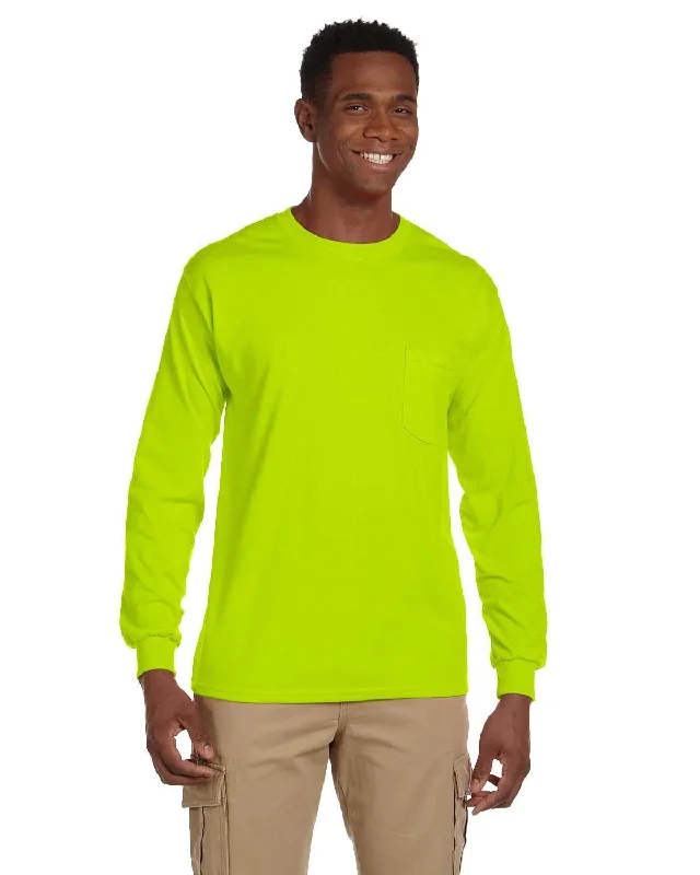 lilac wide neck t-shirts -Gildan Ultra Cotton Long Sleeve Pocket T-Shirt | Safety Green