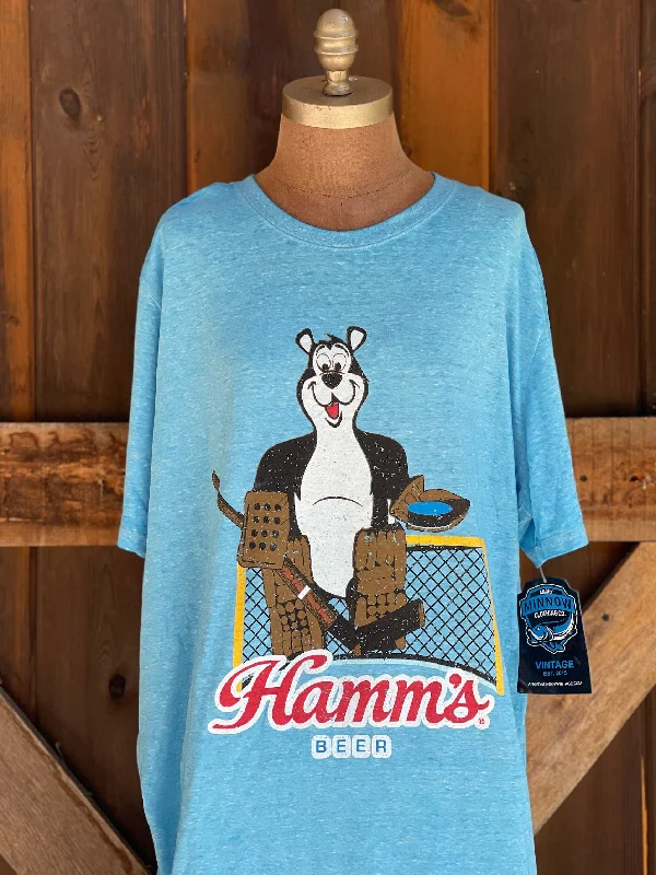 lime stretch t-shirts -Hamm's HOCKEY GOALIE Bear Graphic Tee- Sky Blue