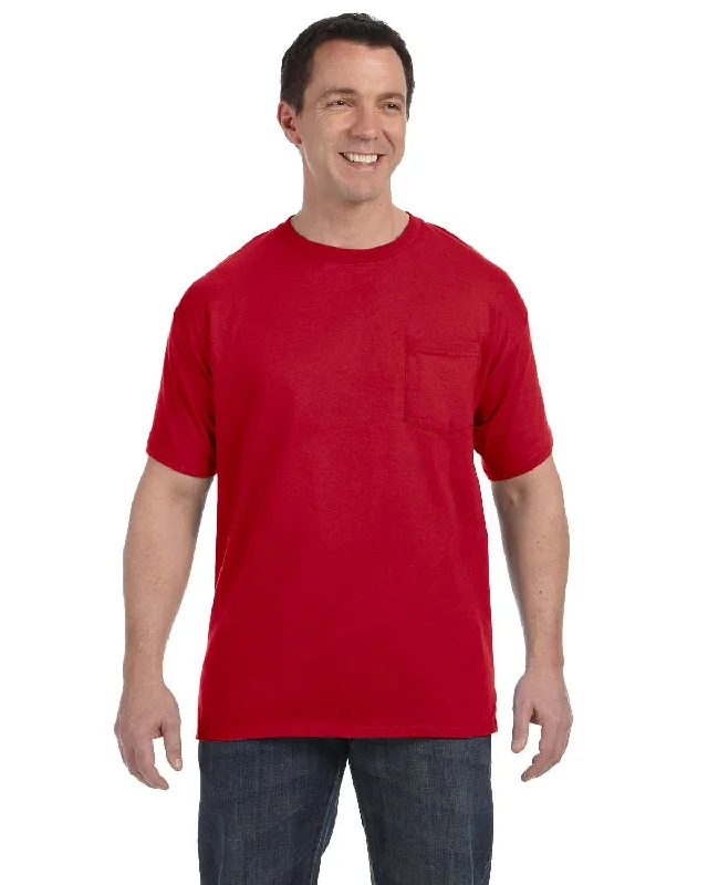 flare fit t-shirts -Hanes Authentic-T Pocket T-Shirt | Deep Red