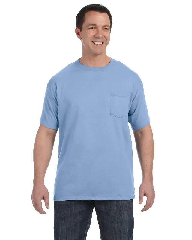 apricot chill t-shirts -Hanes Authentic-T Pocket T-Shirt | Light Blue