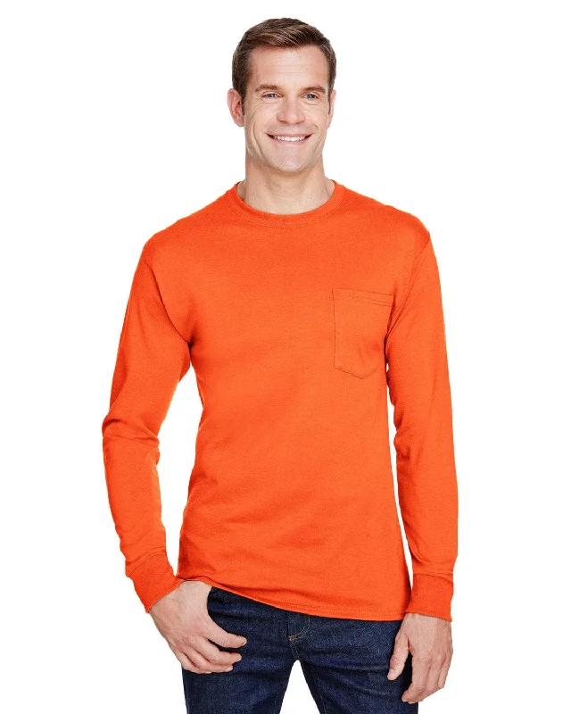 infant flash t-shirts -Hanes Workwear Long Sleeve Pocket T-Shirt | Safety Orange