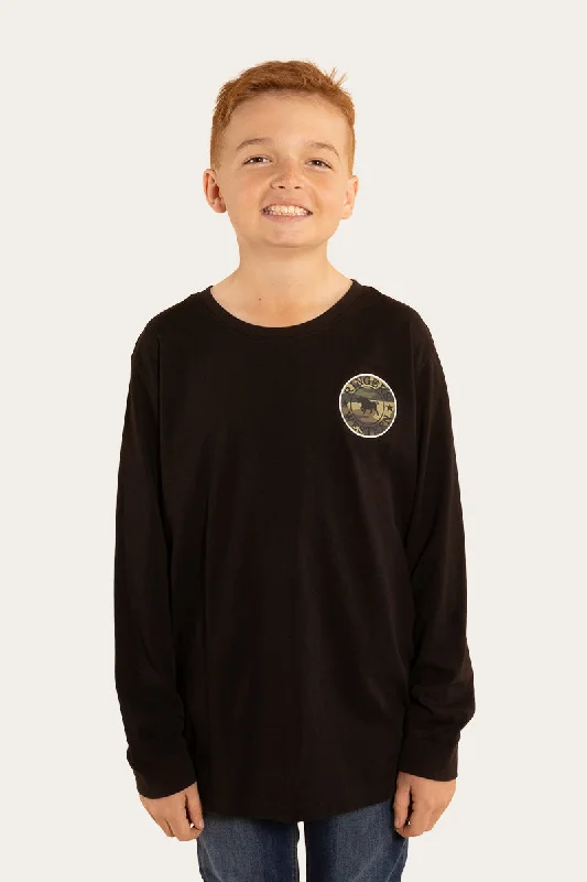 olive stretch t-shirts -Signature Bull Kids Long Sleeve T-Shirt - Black/Camo