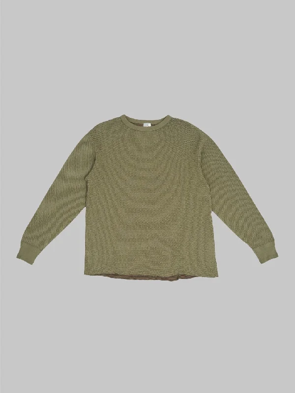 flame glow t-shirts -Loop & Weft Double Face Hex Honeycomb Crewneck Thermal Army Olive