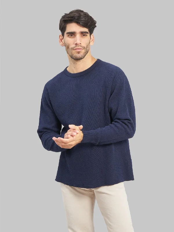 umber burst t-shirts -Loop & Weft Double Face Hex Honeycomb Crewneck Thermal Royal Navy