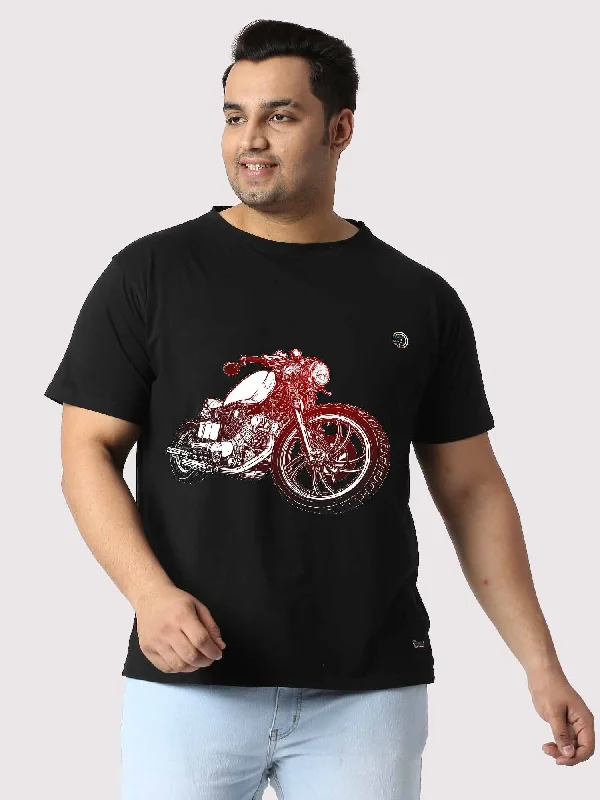 ochre phrase t-shirts -Men Plus Size Black Biker Graphic Printed Round Neck T-Shirt