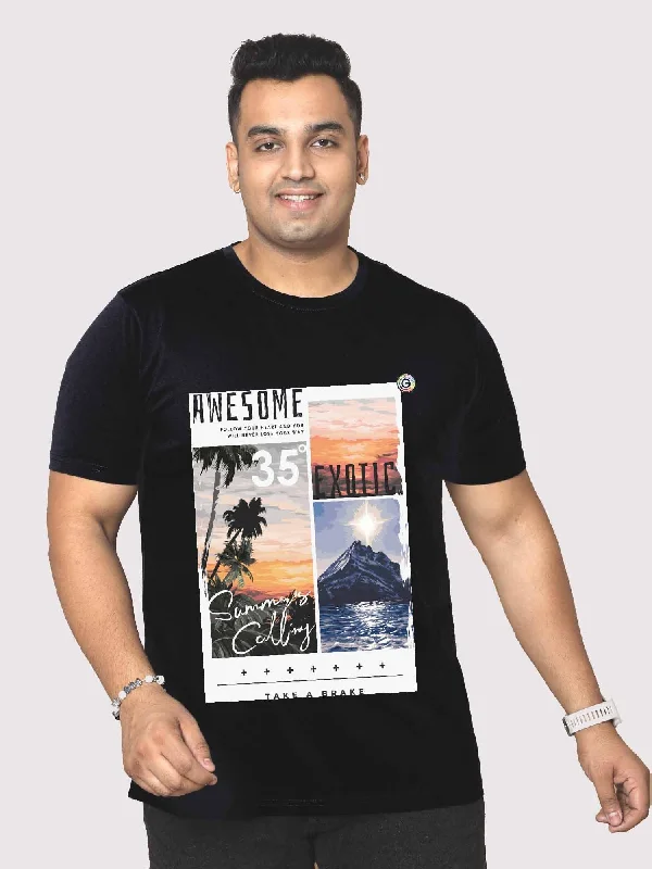 mist grey t-shirts -Men Plus Size Black Colorful Graphic Printed Round Neck T-Shirt