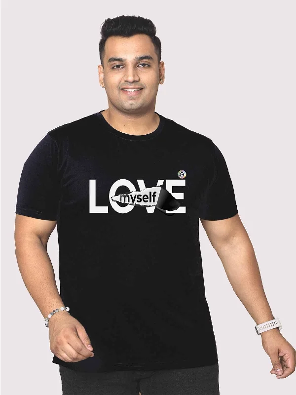 dip glow t-shirts -Men Plus Size Black Love My Self Printed Round Neck T-Shirt.