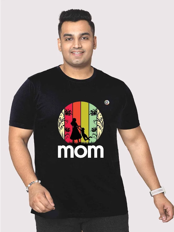 club cozy t-shirts -Men Plus Size Black Mom Love Printed Round Neck T-Shirt