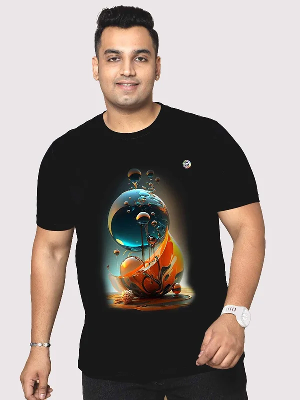 teen trend t-shirts -Men Plus Size Black Water Bubble Circle Round Neck T-Shirt