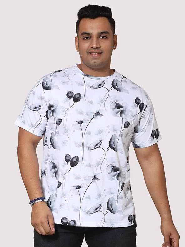 slate glow t-shirts -Men Plus Size Happy Flower Digital Printed Round Neck T-Shirt