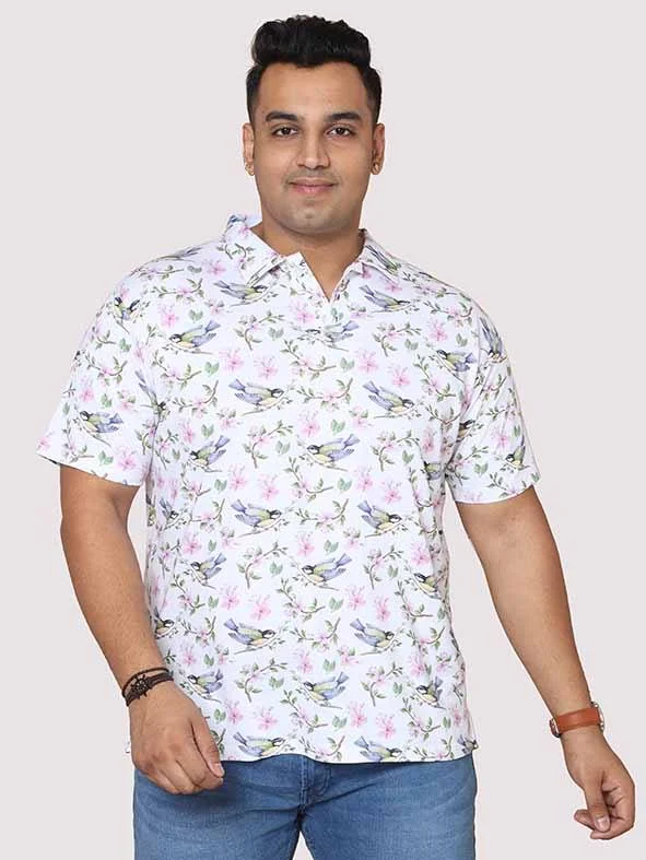 petite cozy t-shirts -Men Plus Size Hummy Bird  Digital Printed Polo Collar T-shirt