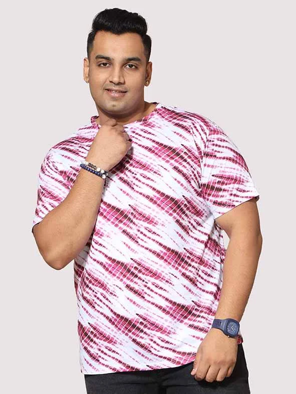 bold glow t-shirts -Men Plus Size Pink Wave Digital Printed Round Neck T-shirt