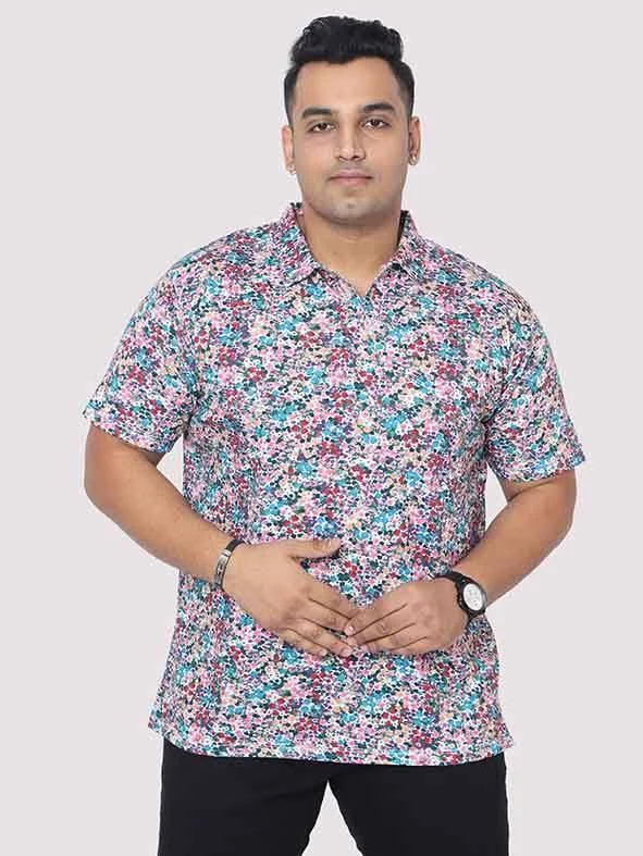 universal fit t-shirts -Men Plus Size Rouge Floral Digital Printed Polo Collar T-shirt