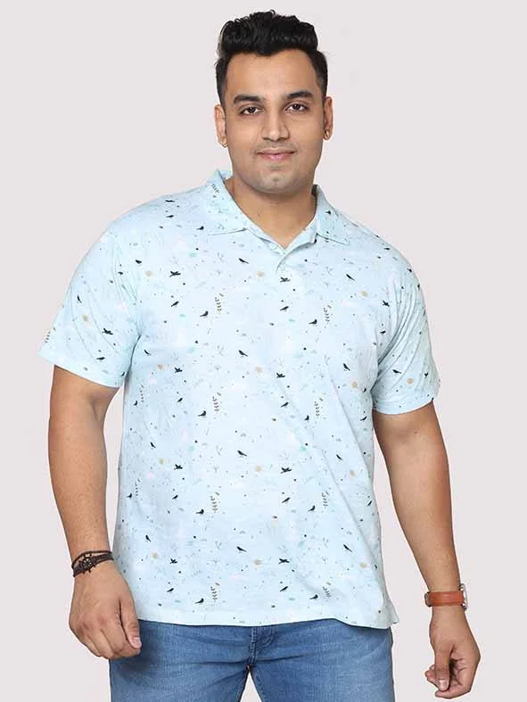 duo stretch t-shirts -Men Plus Size Seth  Light Blue  Digital Printed Polo Collar T-shirt