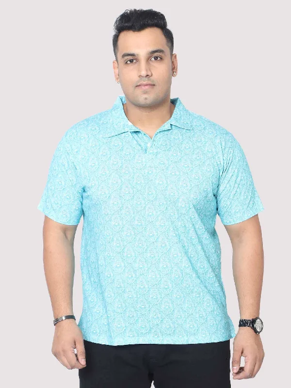 side tie t-shirts -Men Plus Size Tiny Paisley Digital Printed Polo Collar T-shirt