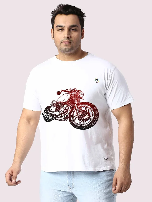 mint ripple t-shirts -Men Plus Size White Biker Graphic Printed Round Neck T-Shirt