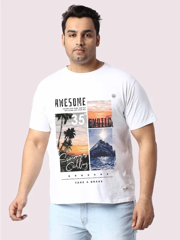 amber ombre t-shirts -Men Plus Size White Colorful Graphic Printed Round Neck T-Shirt