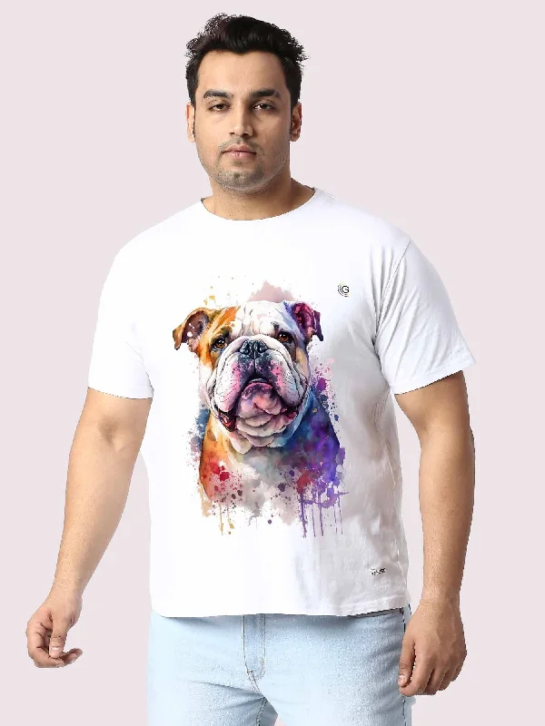 muted pop t-shirts -Men Plus Size White Dog Printed Round Neck T-Shirt