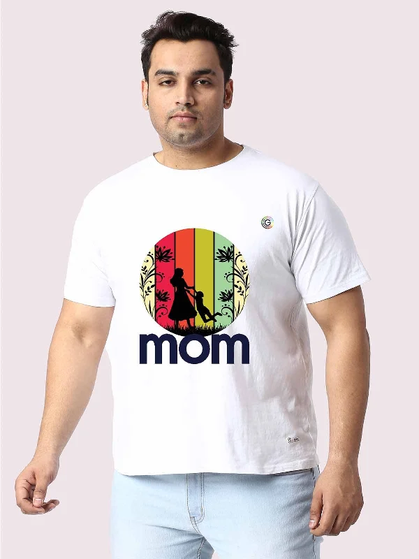 bold flash t-shirts -Men Plus Size White Mom Love Printed Round Neck T-Shirt