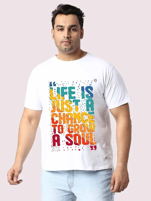 mauve sleek t-shirts -Men Plus Size WhIte Typography Printed Round Neck T-Shirt