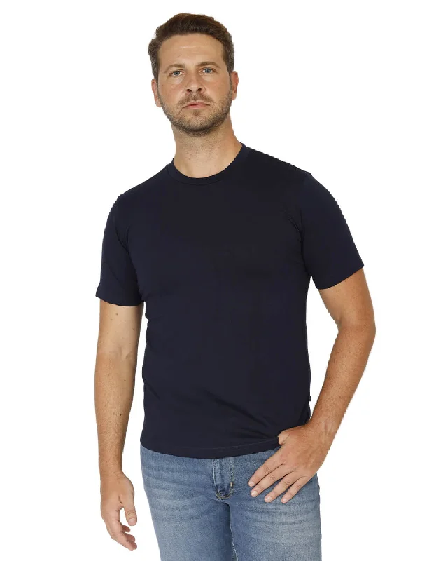 ruche gym t-shirts -Navy Cotton Crew Neck T-Shirt