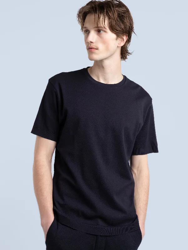 run stretch t-shirts -Navy Crewneck Jersey Tee