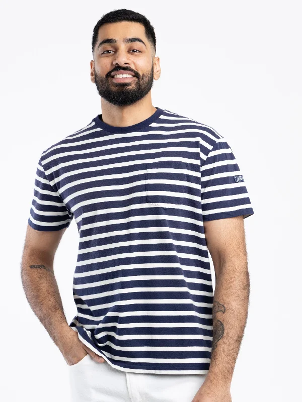 charcoal sleek t-shirts -Navy/White Classic-Fit Striped Slub Jersey T-Shirt