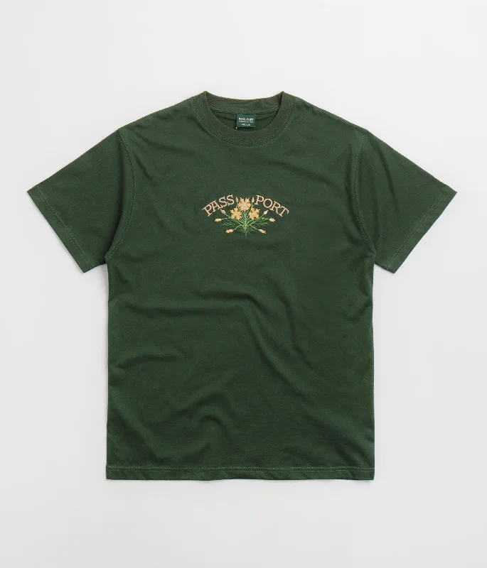 olive gym t-shirts -Pass Port Bloom Organic T-Shirt - Forest Green