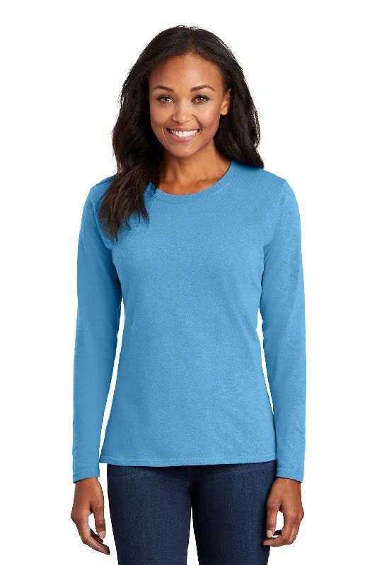 fan gear t-shirts -Port & Company Womens Core Long Sleeve Crewneck T-Shirt - Aquatic Blue