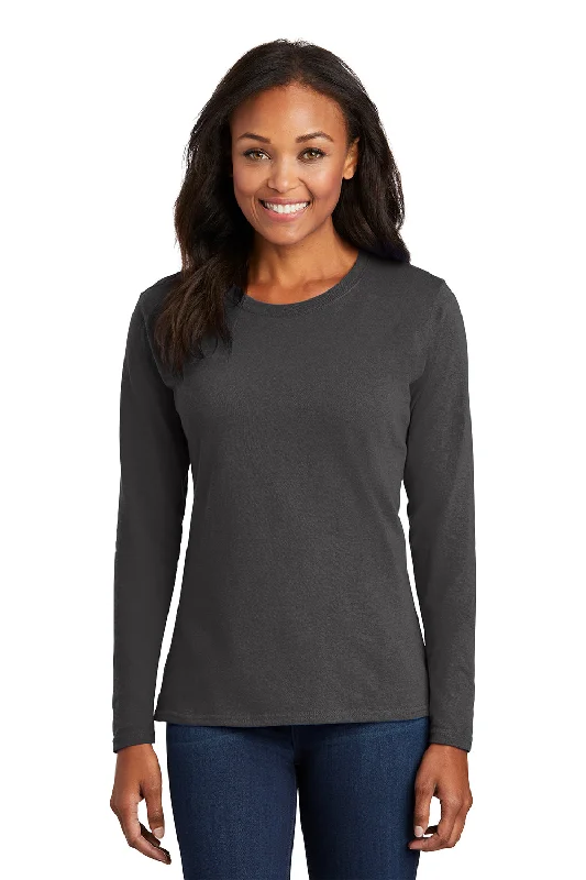 blush stretch t-shirts -Port & Company Womens Core Long Sleeve Crewneck T-Shirt - Charcoal Grey