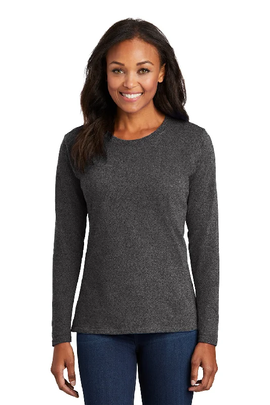 sport tank t-shirts -Port & Company Womens Core Long Sleeve Crewneck T-Shirt - Heather Dark Grey