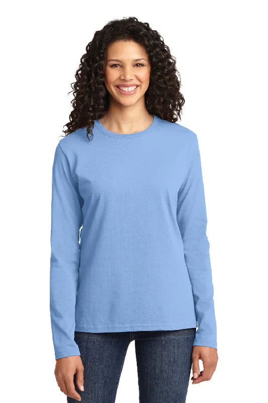 quartz graphic t-shirts -Port & Company Womens Core Long Sleeve Crewneck T-Shirt - Light Blue - Closeout