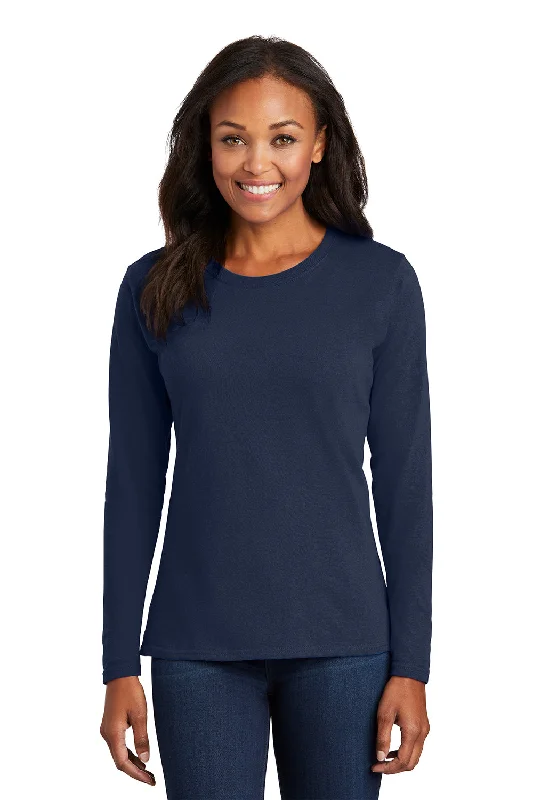 petite fade t-shirts -Port & Company Womens Core Long Sleeve Crewneck T-Shirt - Navy Blue