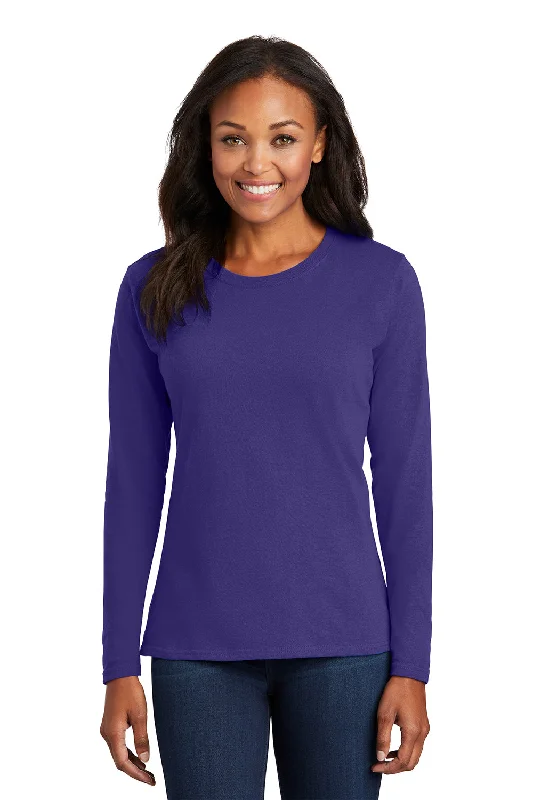 swing fit t-shirts -Port & Company Womens Core Long Sleeve Crewneck T-Shirt - Purple