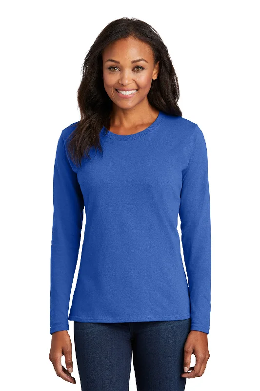 high-end logo t-shirts -Port & Company Womens Core Long Sleeve Crewneck T-Shirt - Royal Blue