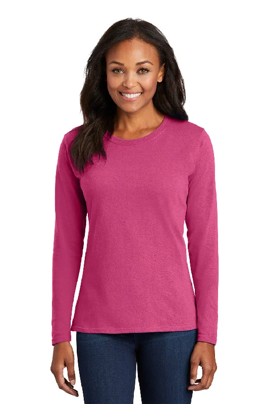 orchid ripple t-shirts -Port & Company Womens Core Long Sleeve Crewneck T-Shirt - Sangria Pink