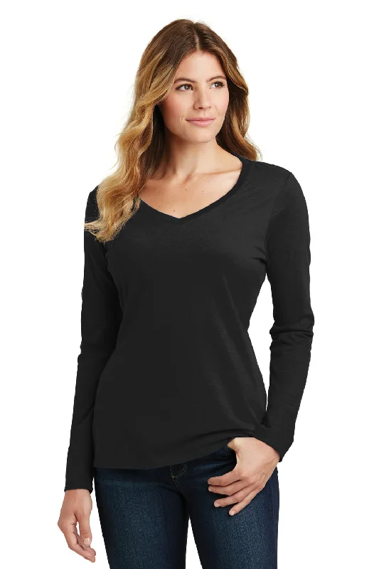 flare gym t-shirts -Port & Company Womens Fan Favorite Long Sleeve V-Neck T-Shirt - Jet Black