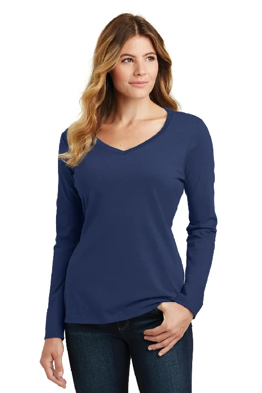 walnut flash t-shirts -Port & Company Womens Fan Favorite Long Sleeve V-Neck T-Shirt - Team Navy Blue