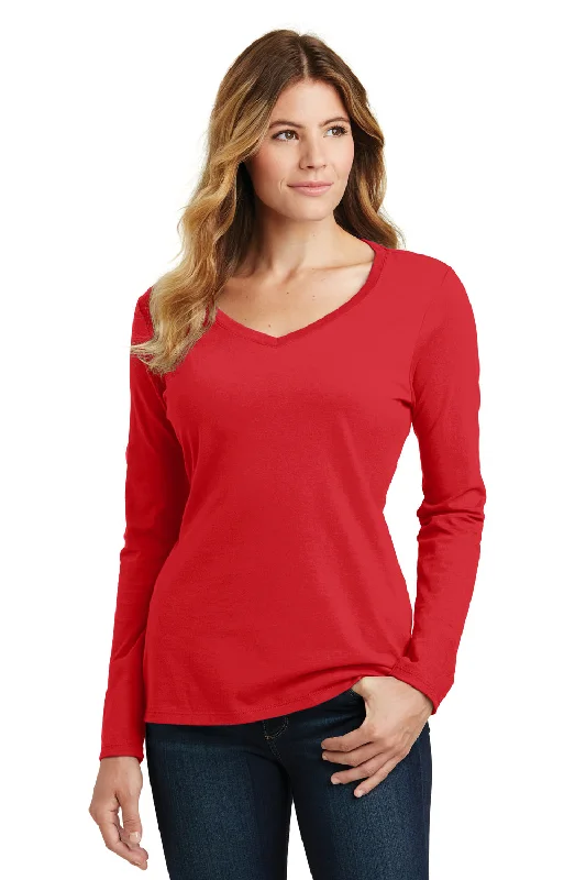 ruche stretch t-shirts -Port & Company Womens Fan Favorite Long Sleeve V-Neck T-Shirt - Bright Red