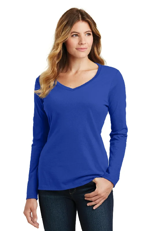 plus stretch t-shirts -Port & Company Womens Fan Favorite Long Sleeve V-Neck T-Shirt - True Royal Blue