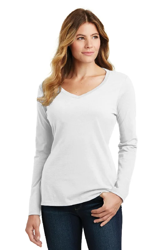 club cozy t-shirts -Port & Company Womens Fan Favorite Long Sleeve V-Neck T-Shirt - White