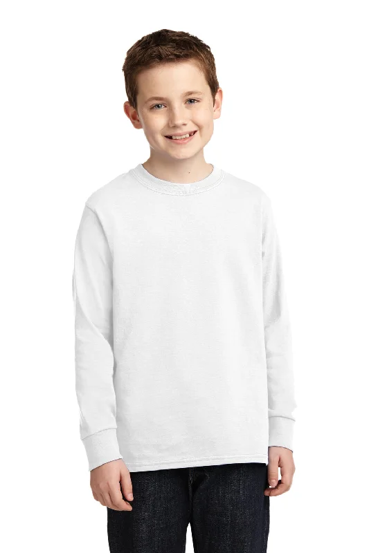 wide burst t-shirts -Port & Company Youth Core Long Sleeve Crewneck T-Shirt - White