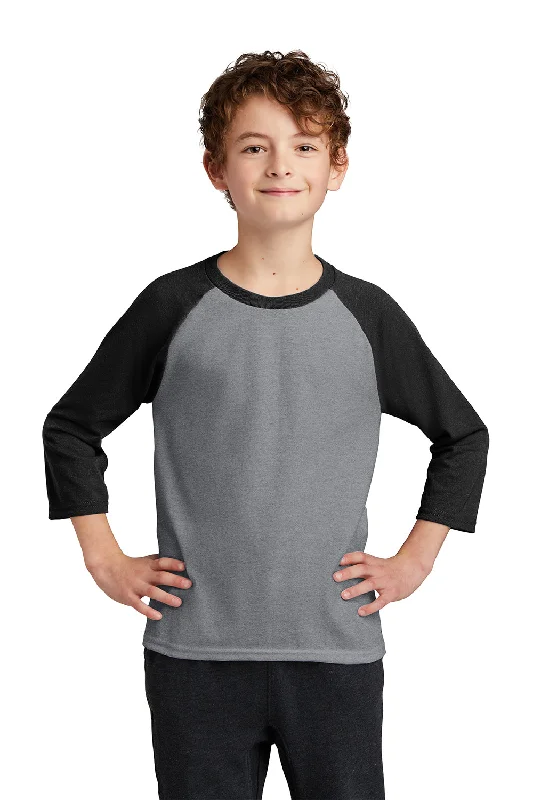 olive flash t-shirts -Port & Company Youth Core Moisture Wicking 3/4 Sleeve Crewneck T-Shirt - Heather Grey/Jet Black