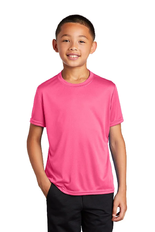 breath flash t-shirts -Port & Company Youth Dry Zone Performance Moisture Wicking Short Sleeve Crewneck T-Shirt - Neon Pink