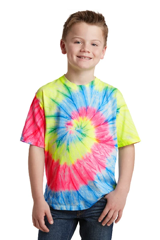 infant gym t-shirts -Port & Company Youth Tie-Dye Short Sleeve Crewneck T-Shirt - Neon Rainbow