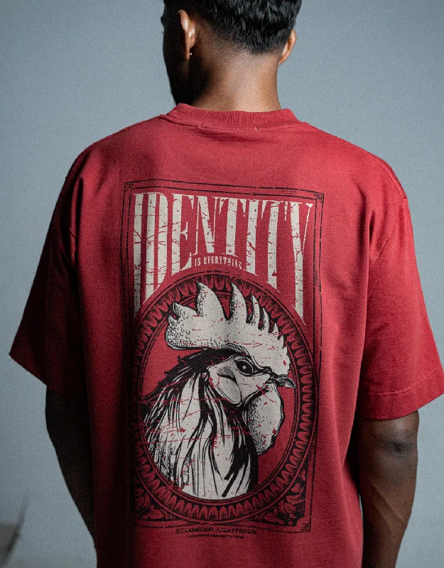 claret glow t-shirts -Rooster| Pigment Print | Identity Is Everything | Oversized | Brick Red