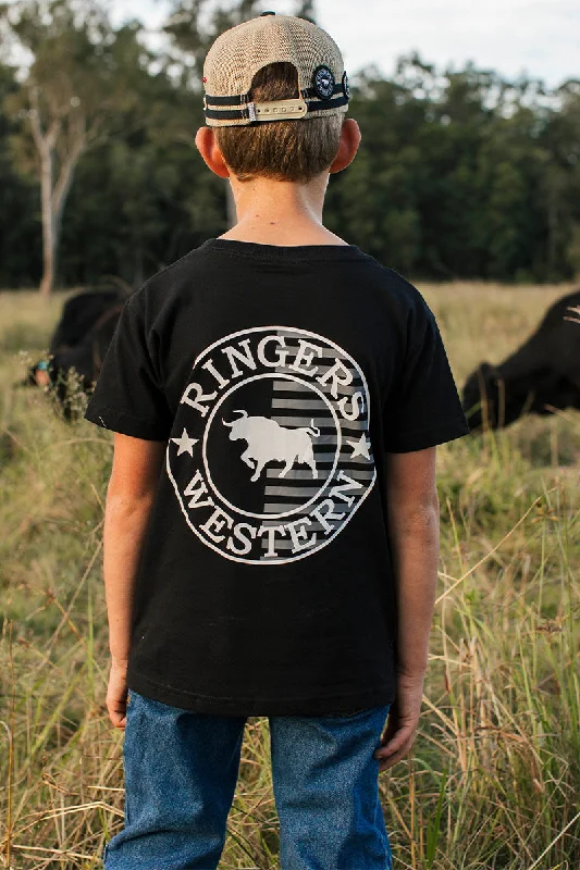 short glow t-shirts -Signature Bull Flag Kids Classic Fit T-Shirt - Black